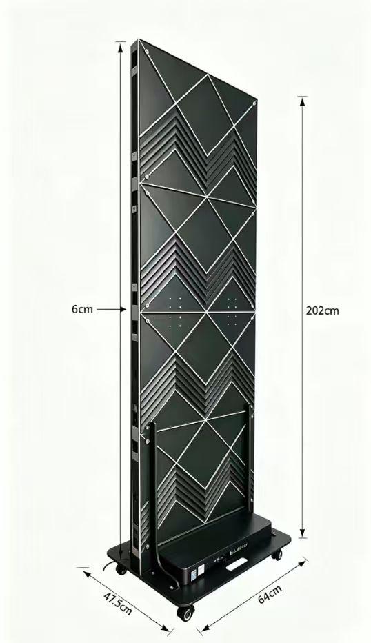 Détail du cadre en aluminium du LED Poster Indoor, 202 cm de haut et 6 cm de profondeur